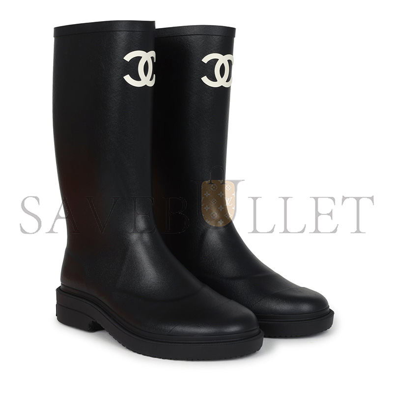 CHANEL BLACK HIGH CAOUTCHOUC CC BOOTS G39620